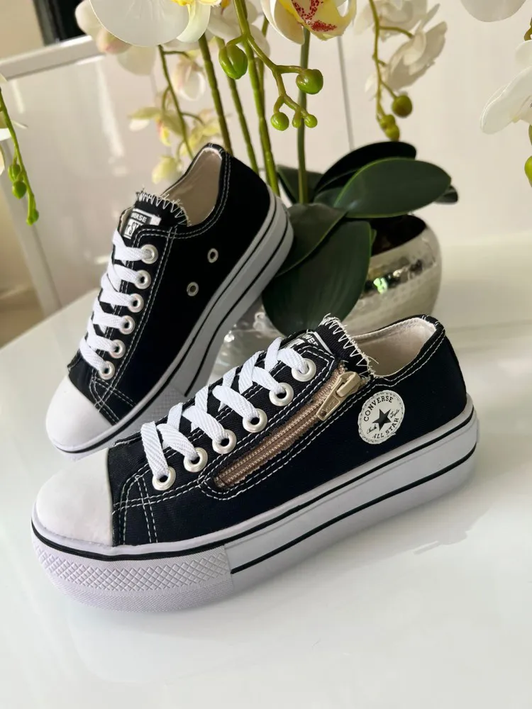 All Star Plataforma Branco com Zíper - Moda Brás